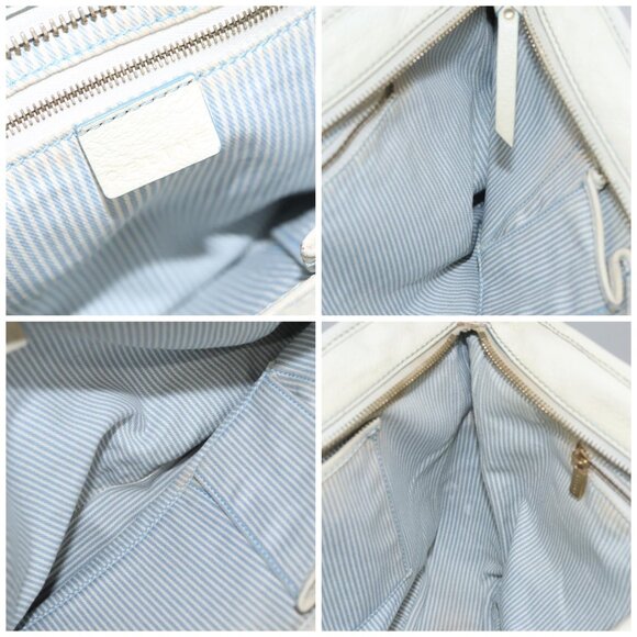 CELINE C Macadam Canvas Tote Bag Light Blue White gold Auth ar13244 - Picture 13 of 15